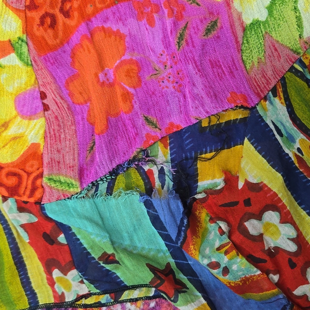 Urban Renewal Patchwork Wide Bell Bottoms Flare Pants Flowy Hippie Boho Festival - Picture 7 of 12